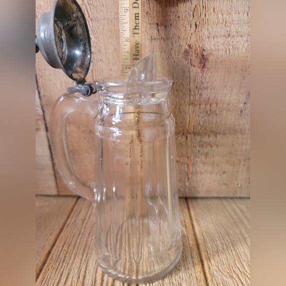 Vintage GLASS Lidded Lid Syrup Pitcher Ribbed Columns - Picture 5 of 10